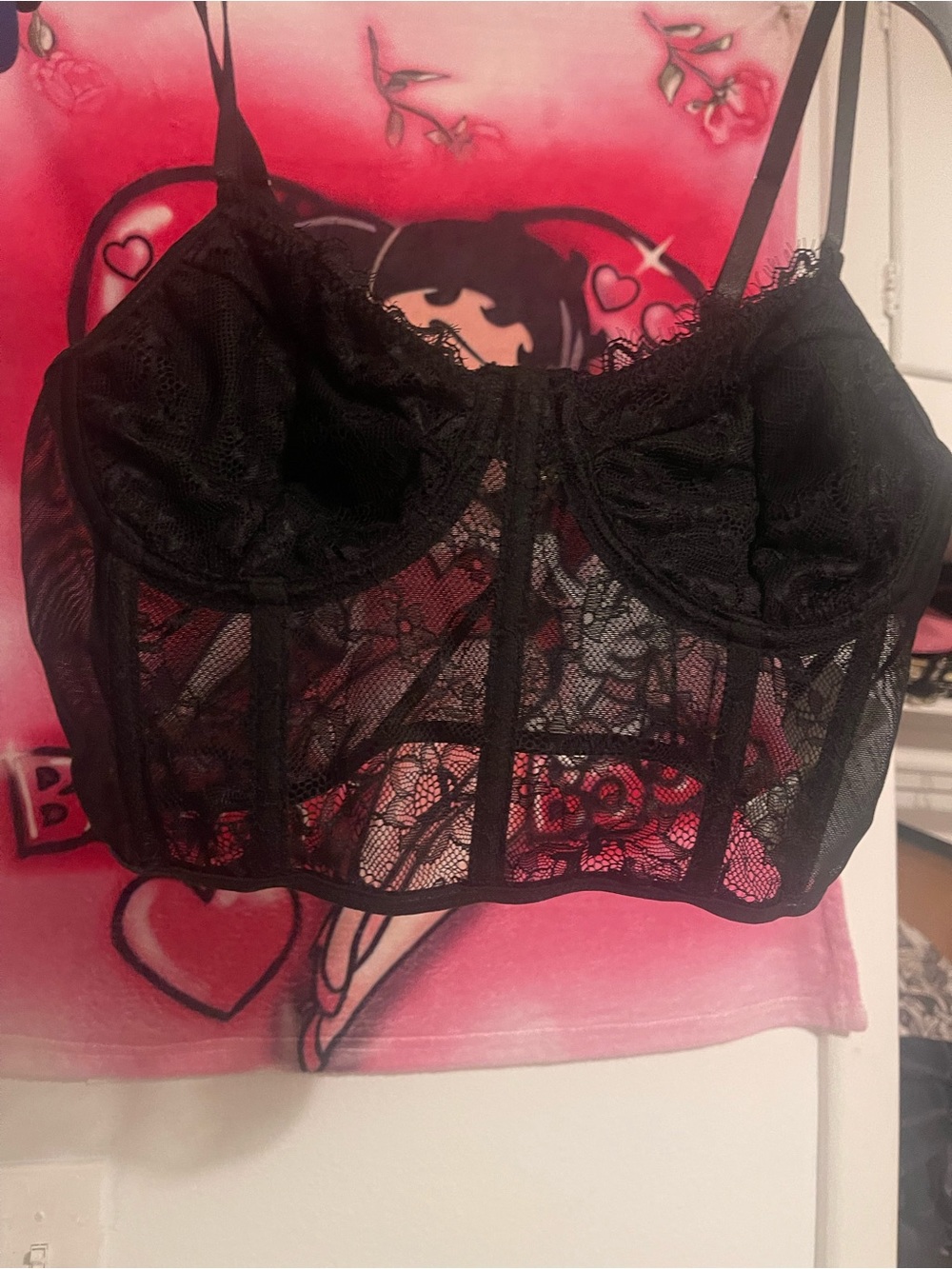 SHEIN Black Lace Longline Bralette